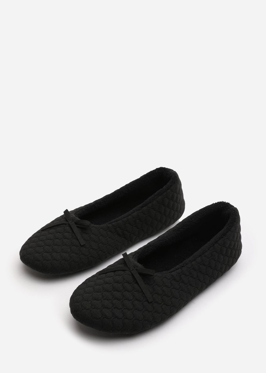 Where's That From Sorelle Black Quilted Ballet Slipper With Bow