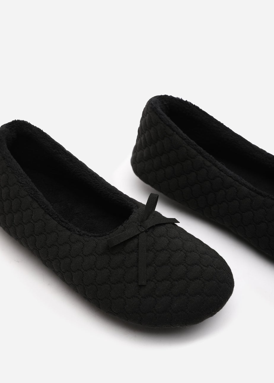 Where's That From Sorelle Black Quilted Ballet Slipper With Bow