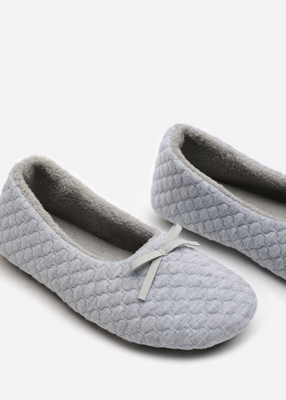 Where's That From Sorelle Light Grey Quilted Ballet Slipper With Bow