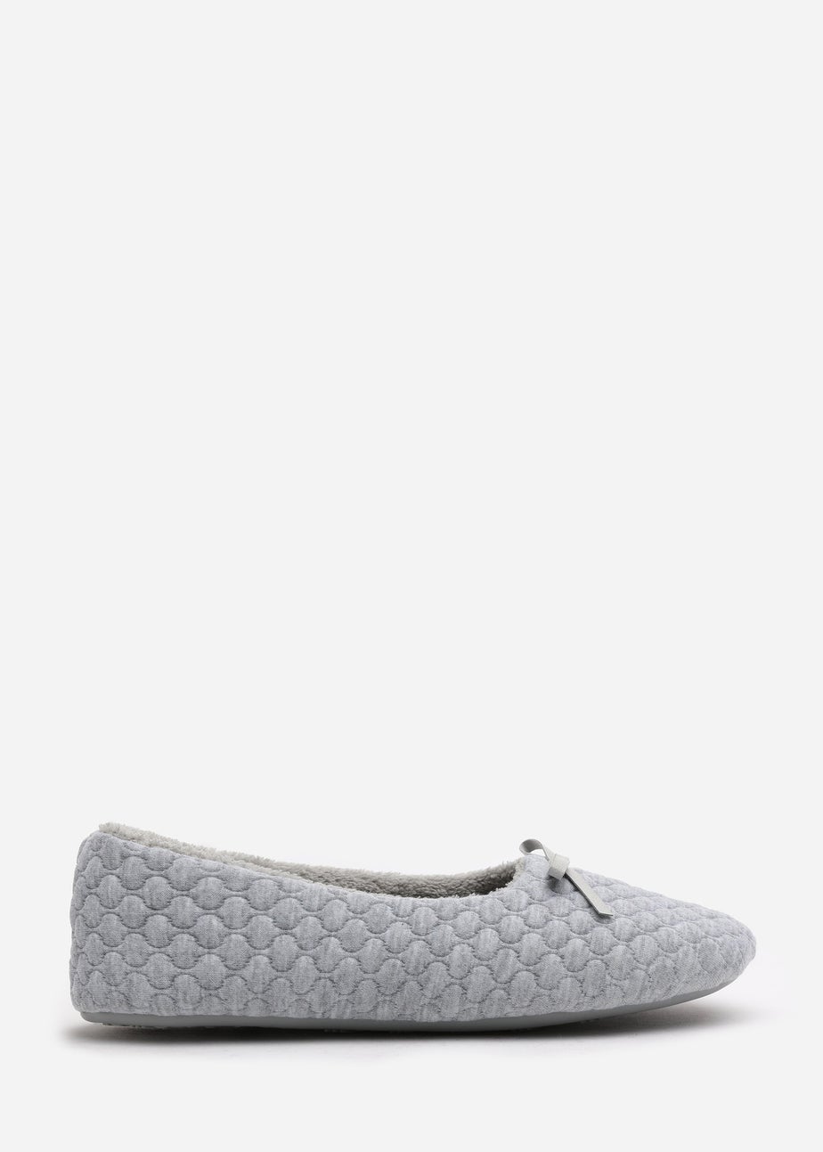 Where's That From Sorelle Light Grey Quilted Ballet Slipper With Bow