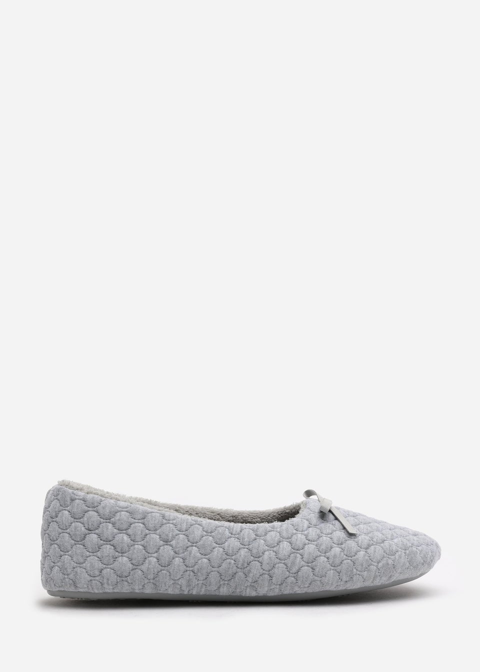 Where's That From Sorelle Light Grey Quilted Ballet Slipper With Bow