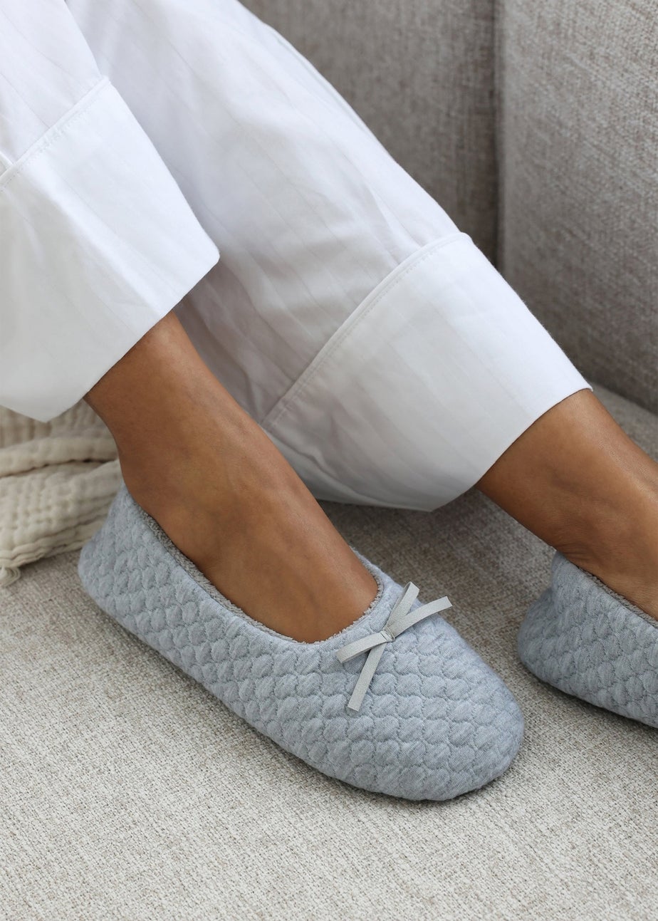 Where's That From Sorelle Light Grey Quilted Ballet Slipper With Bow
