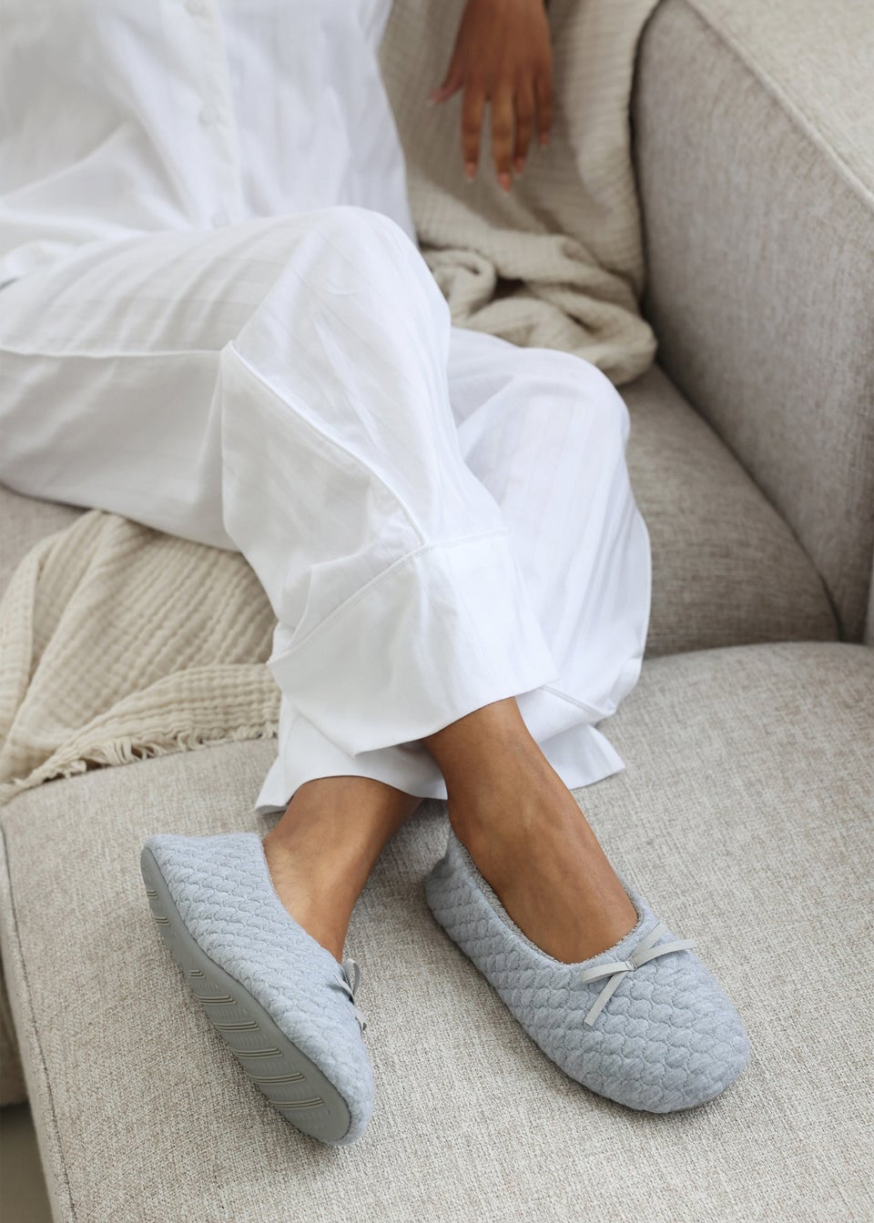 Where's That From Sorelle Light Grey Quilted Ballet Slipper With Bow