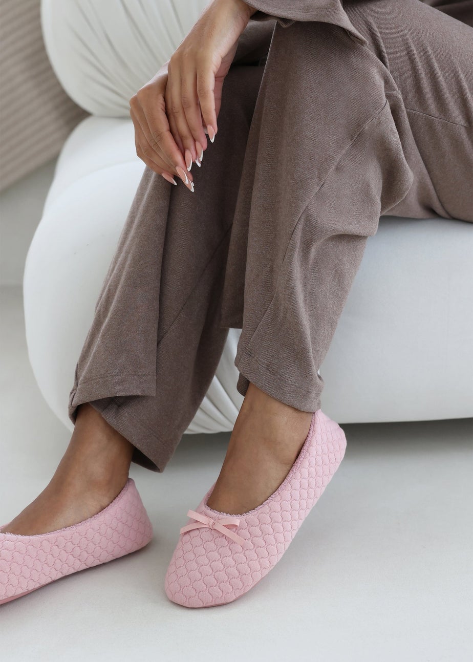 Where's That From Sorelle Pink Quilted Ballet Slipper With Bow