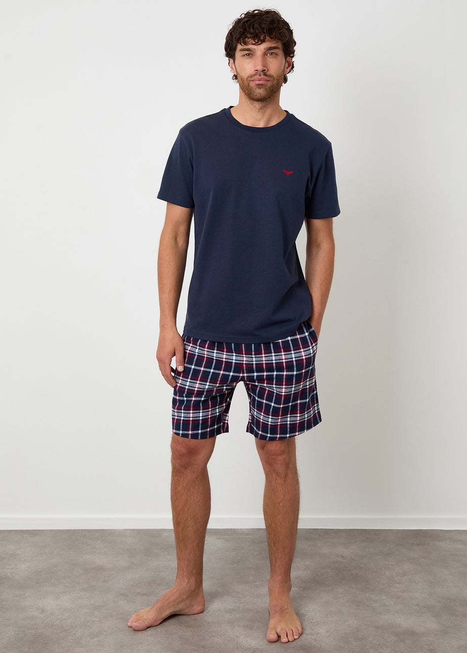 Threadbare Navy 2-Pack Textured Check Shortie Pyjama Sets