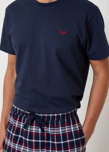 Threadbare Navy 2-Pack Textured Check Shortie Pyjama Sets