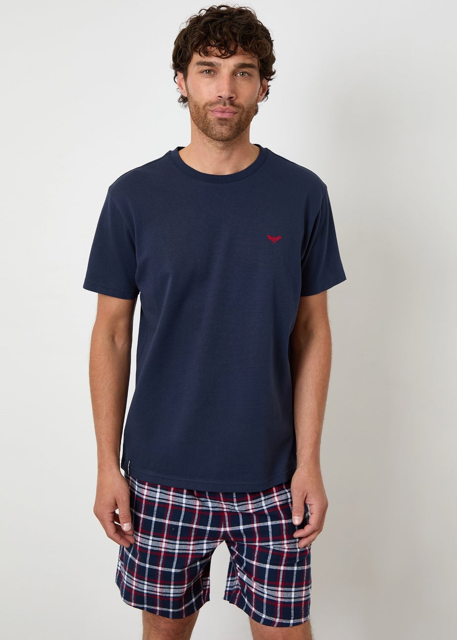 Threadbare Navy 2-Pack Textured Check Shortie Pyjama Sets