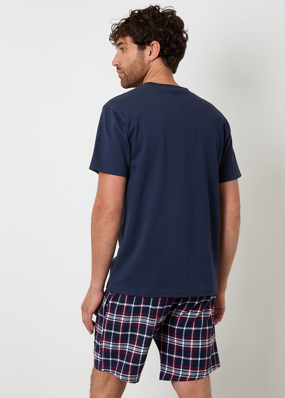 Threadbare Navy 2-Pack Textured Check Shortie Pyjama Sets