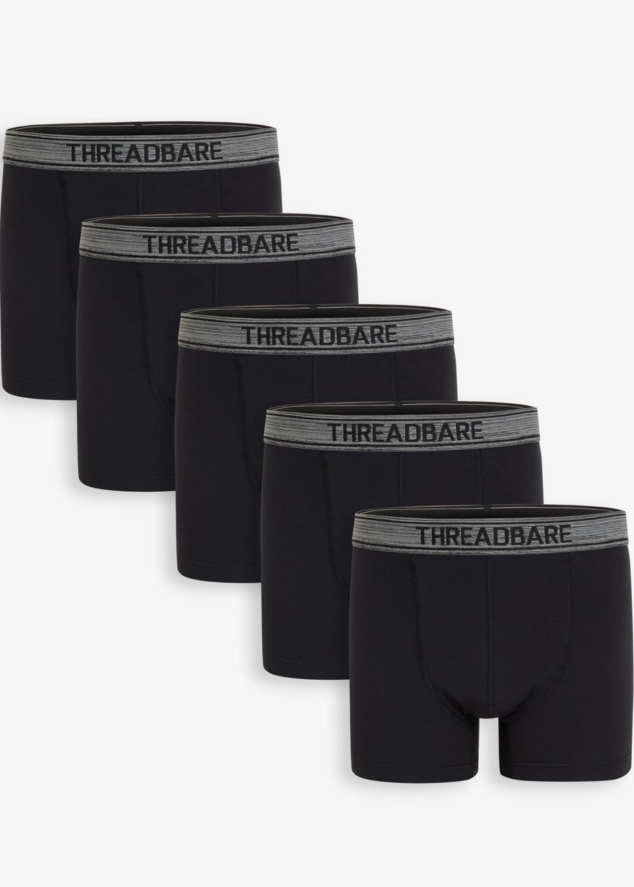 Threadbare Black 5-Pack Hipster Fit Boxer Shorts
