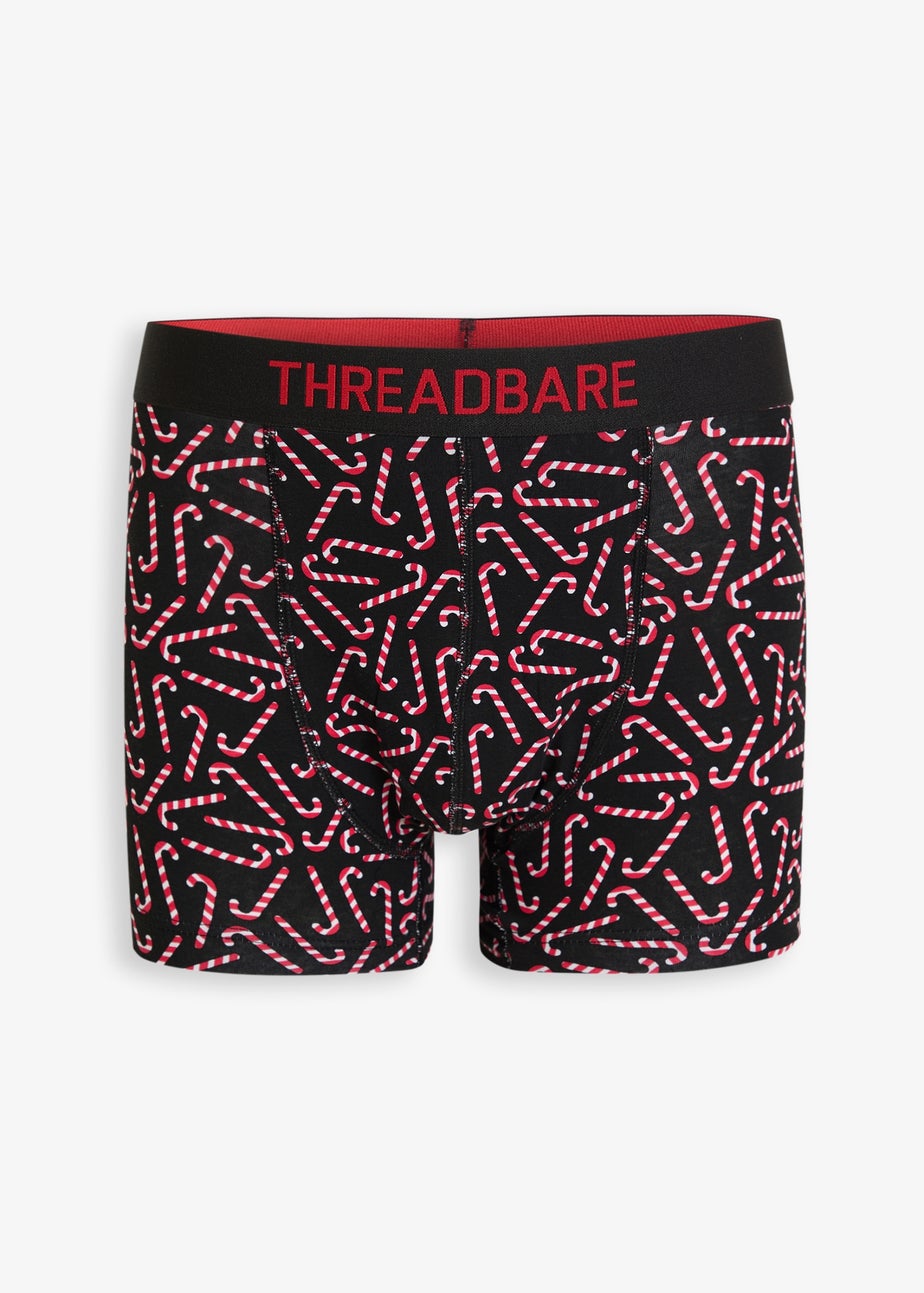 Threadbare Black 3-Pack Christmas Print Hipster Fit Boxer Shorts