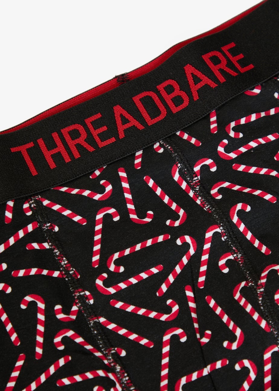 Threadbare Black 3-Pack Christmas Print Hipster Fit Boxer Shorts