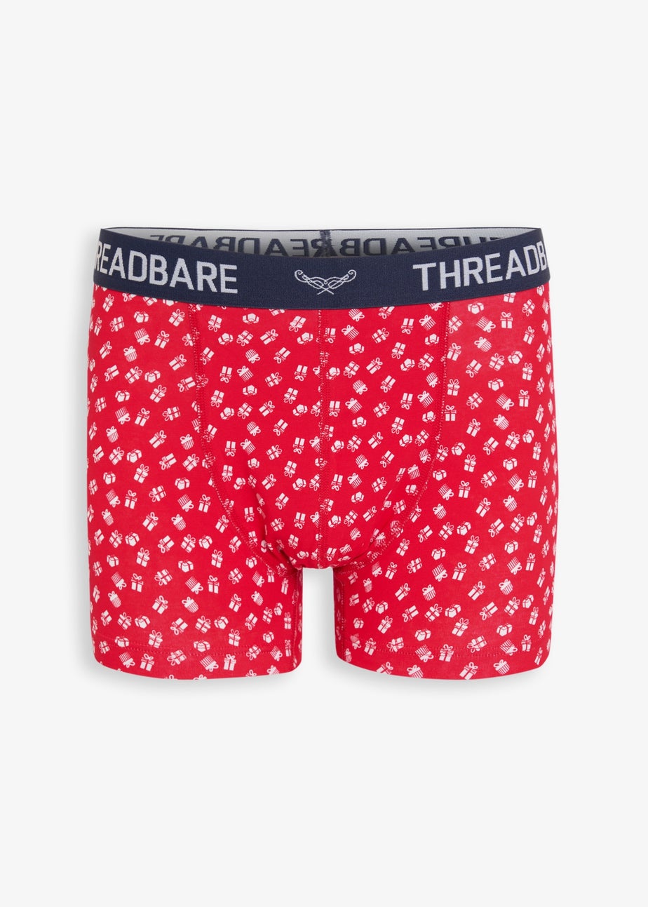 Threadbare Navy 3-Pack Christmas Print Hipster Fit Boxer Shorts