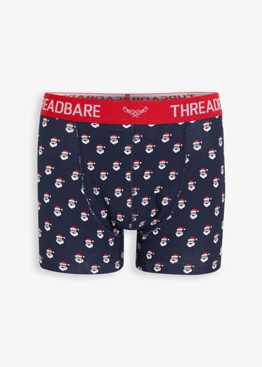 Threadbare Navy 3-Pack Christmas Print Hipster Fit Boxer Shorts