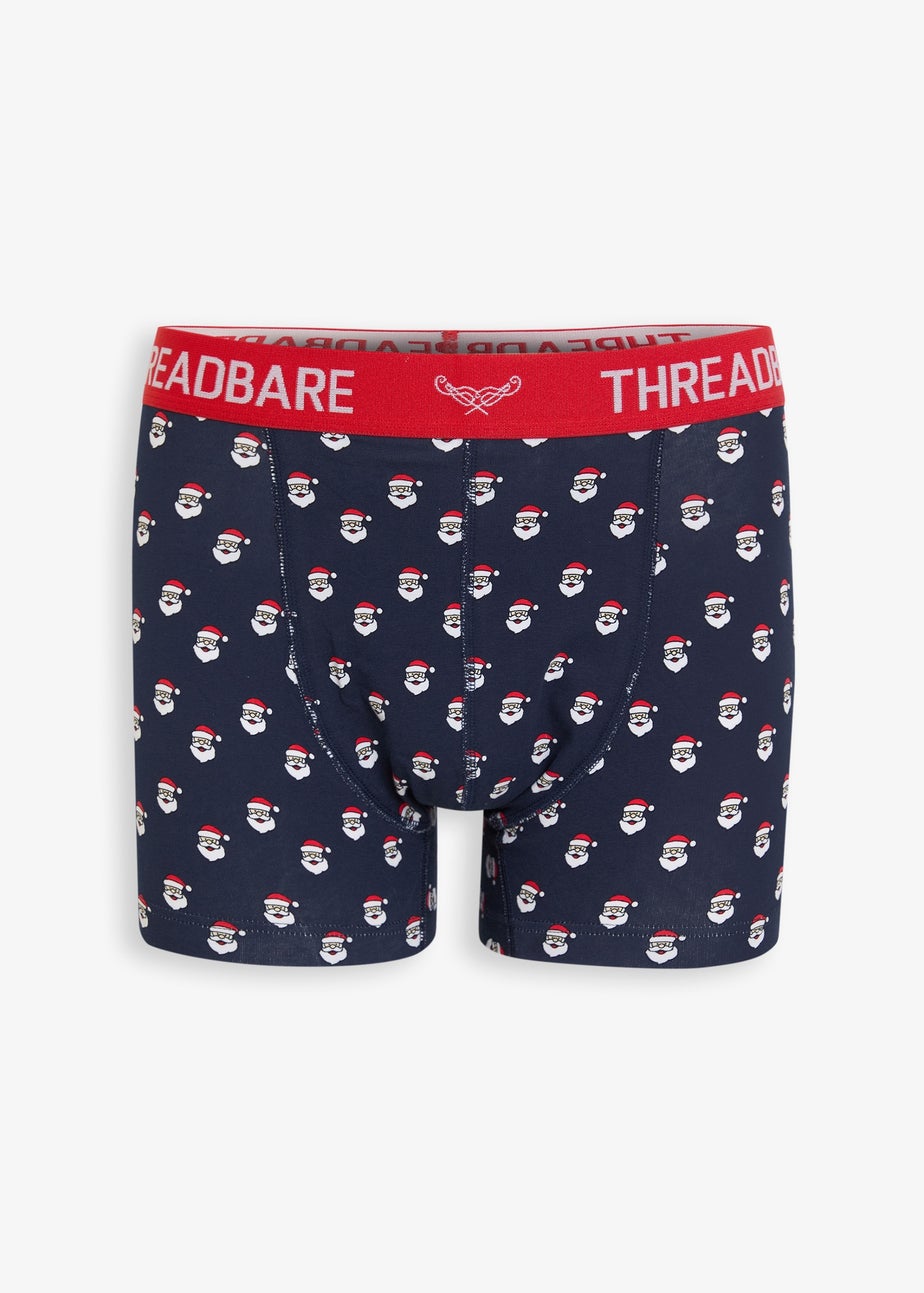 Threadbare Navy 3-Pack Christmas Print Hipster Fit Boxer Shorts
