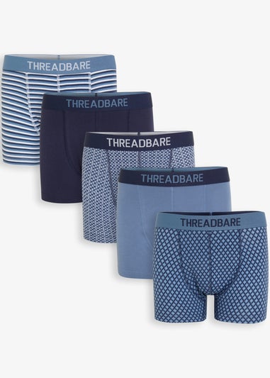 Threadbare Blue 5-Pack Printed Hipster Fit Boxer Shorts