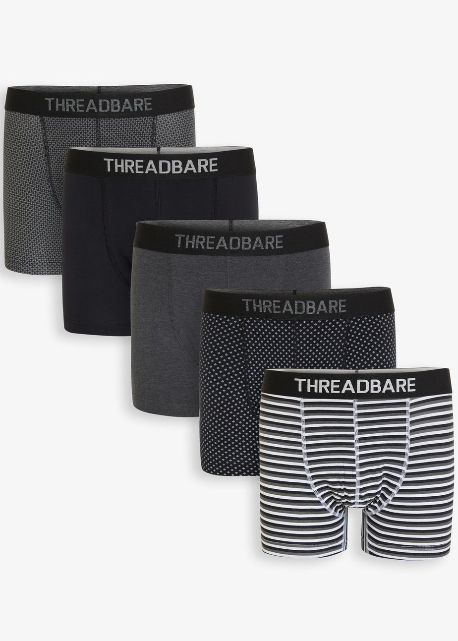 Threadbare Black 5-Pack Printed Hipster Fit Boxer Shorts