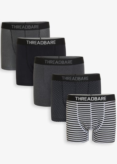 Threadbare Black 5-Pack Printed Hipster Fit Boxer Shorts