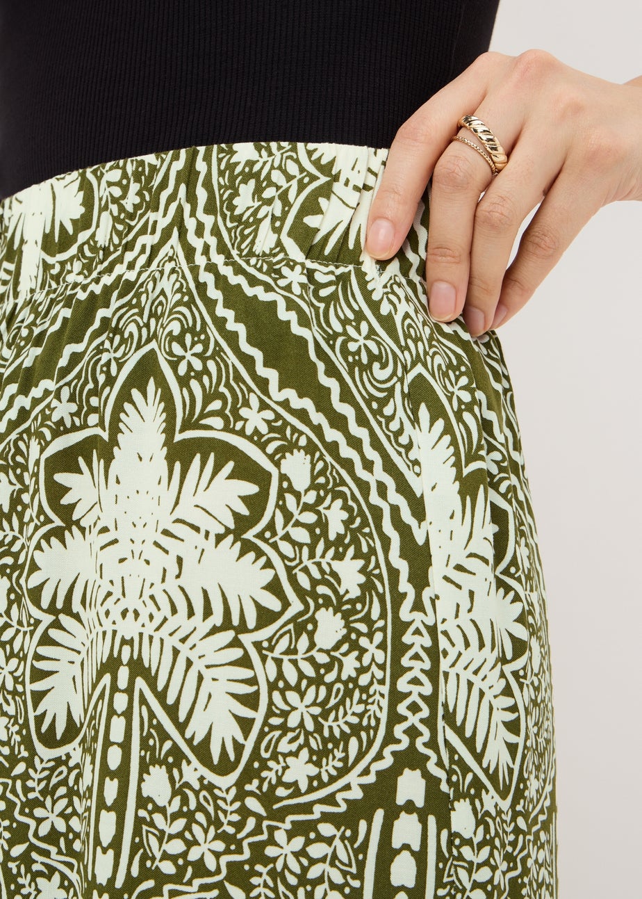 Khaki Palm Print Wide Leg Co Ord Trousers