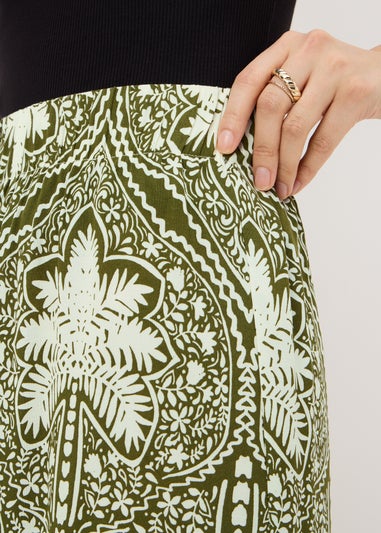 Khaki Palm Print Wide Leg Co Ord Trousers
