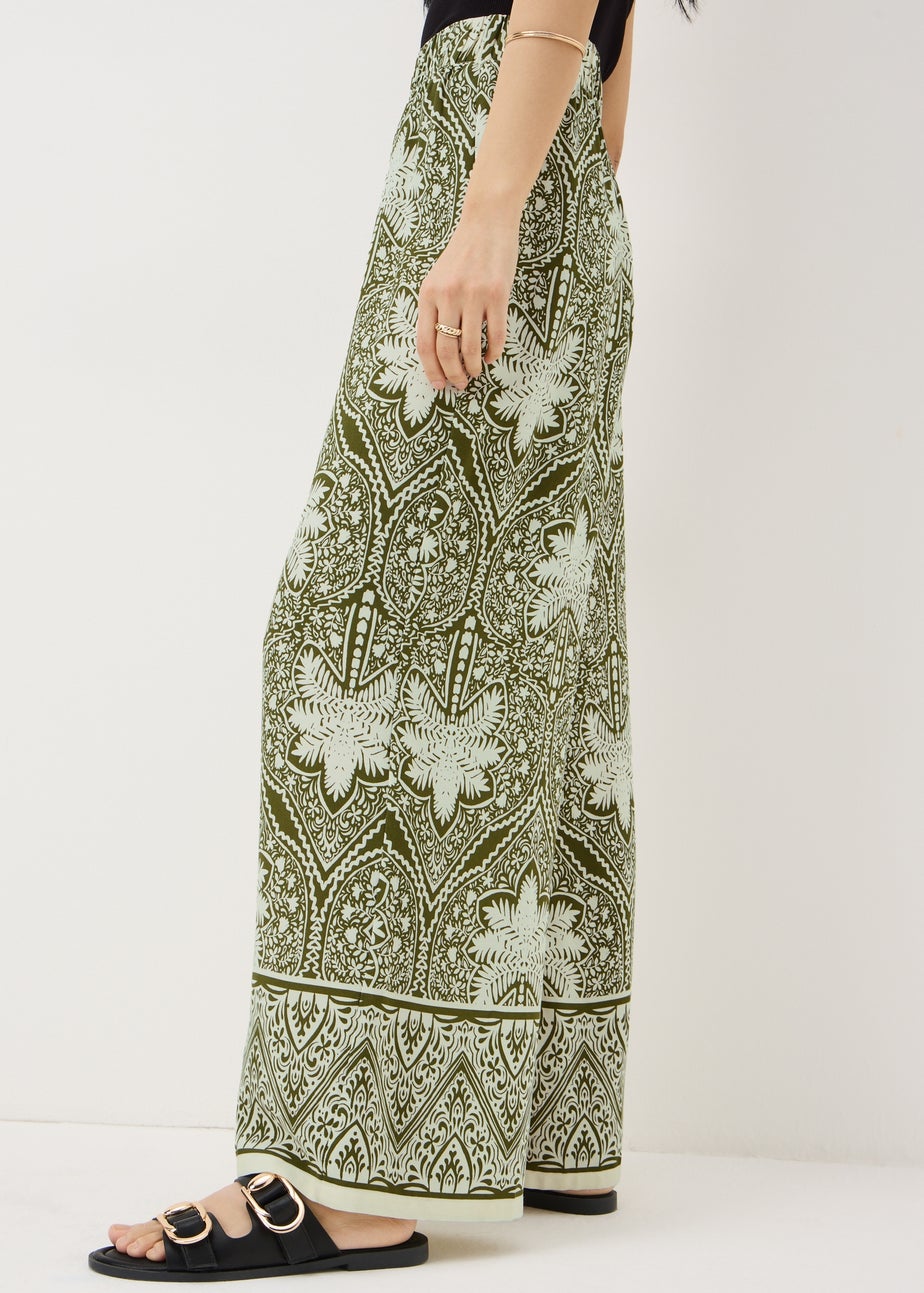 Khaki Palm Print Wide Leg Co Ord Trousers