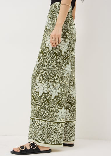 Khaki Palm Print Wide Leg Co Ord Trousers