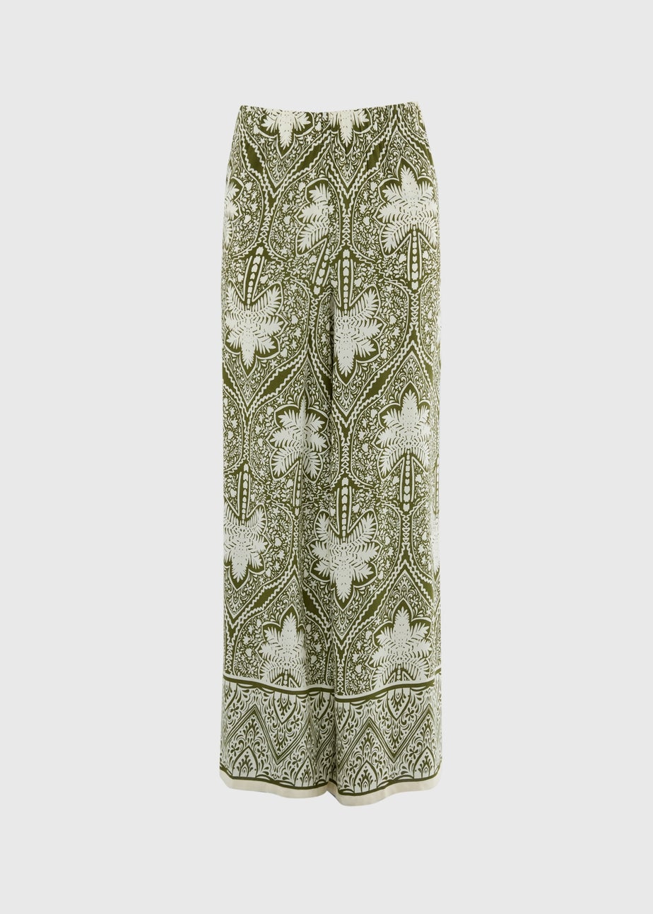 Khaki Palm Print Wide Leg Co Ord Trousers
