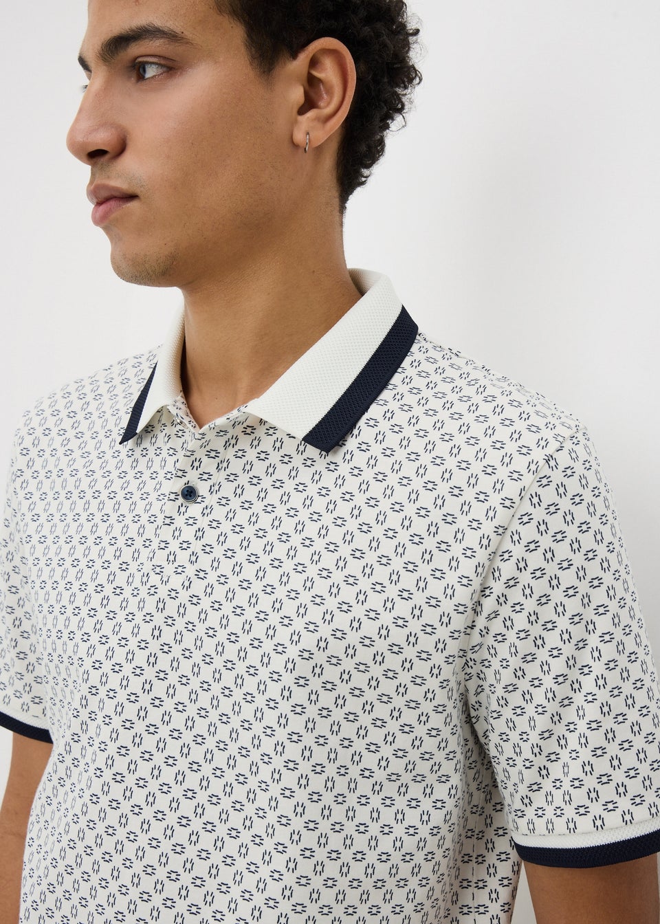 Ecru Geometric Polo Shirt
