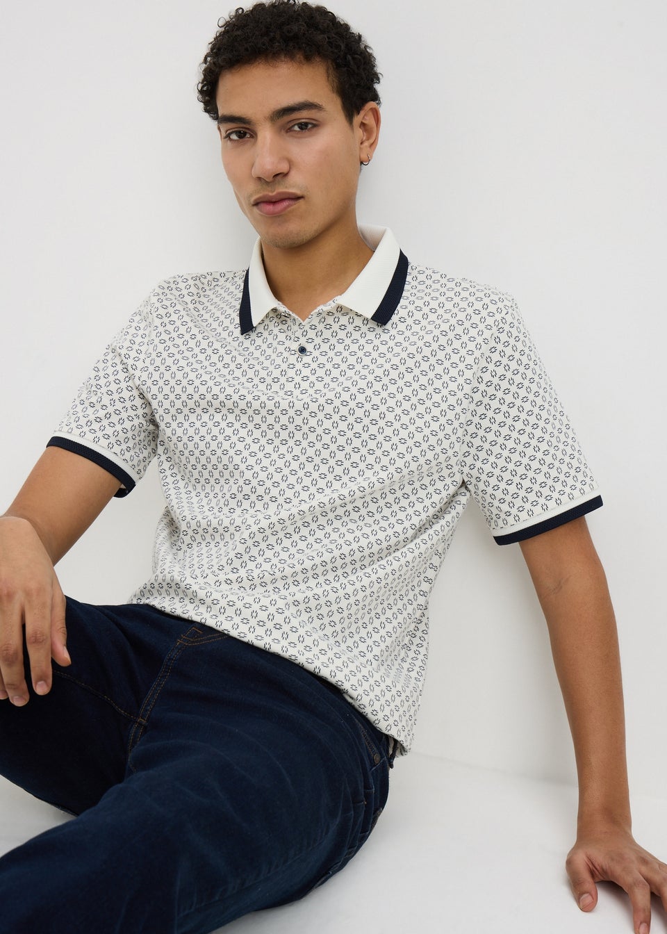 Ecru Geometric Polo Shirt