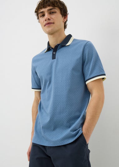 Navy Geometric Textured Polo Shirt