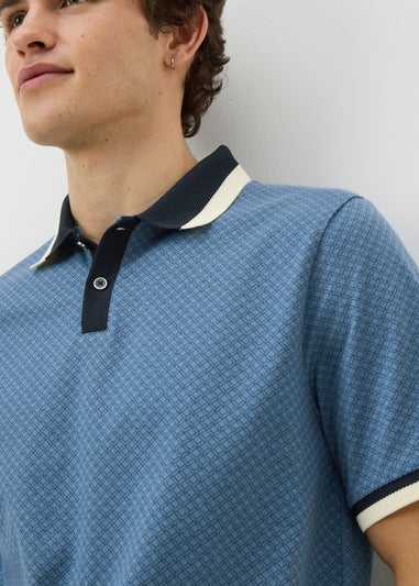 Navy Geometric Textured Polo Shirt