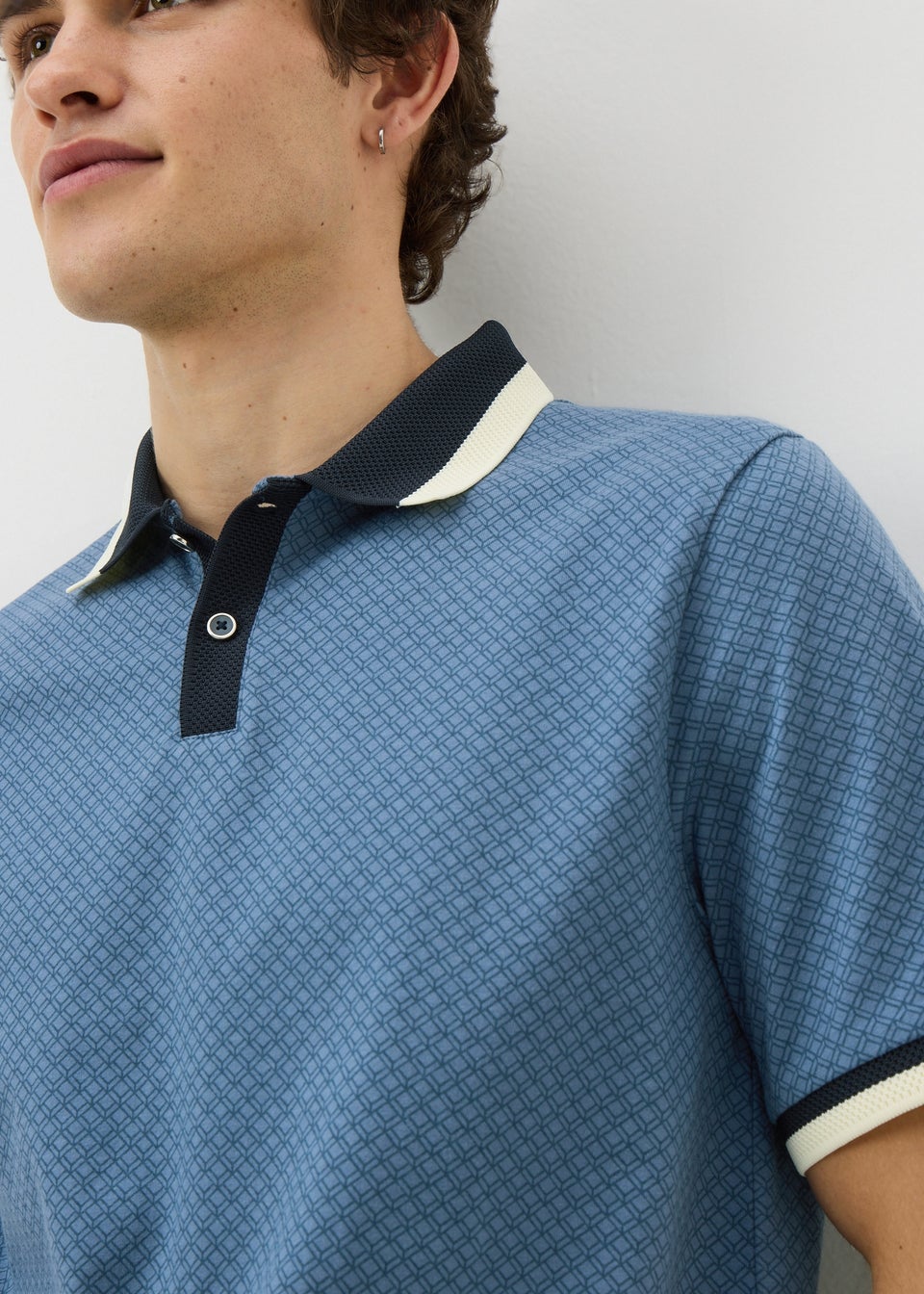 Navy Geometric Textured Polo Shirt