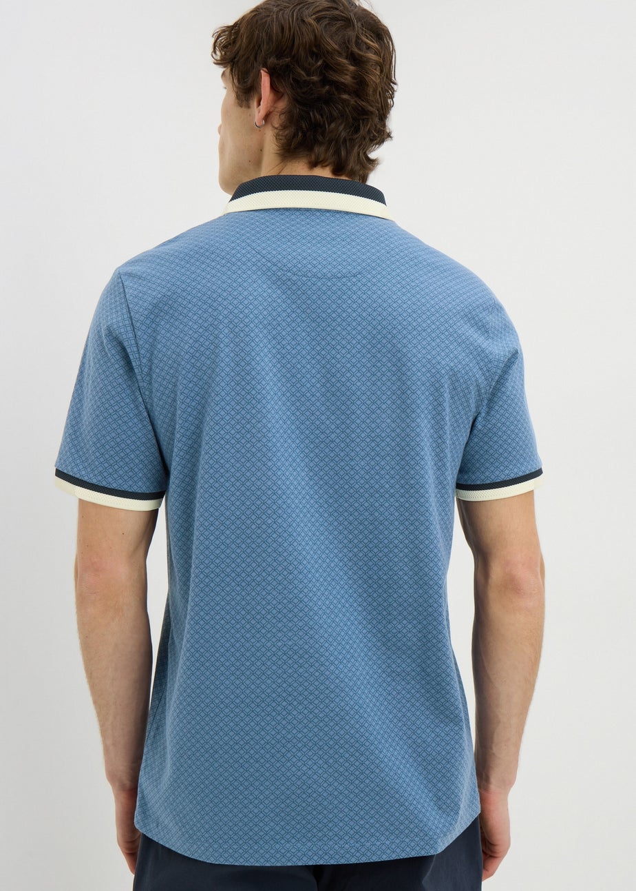 Navy Geometric Textured Polo Shirt