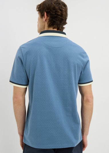 Navy Geometric Textured Polo Shirt