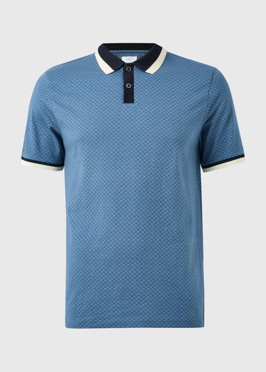Navy Geometric Textured Polo Shirt