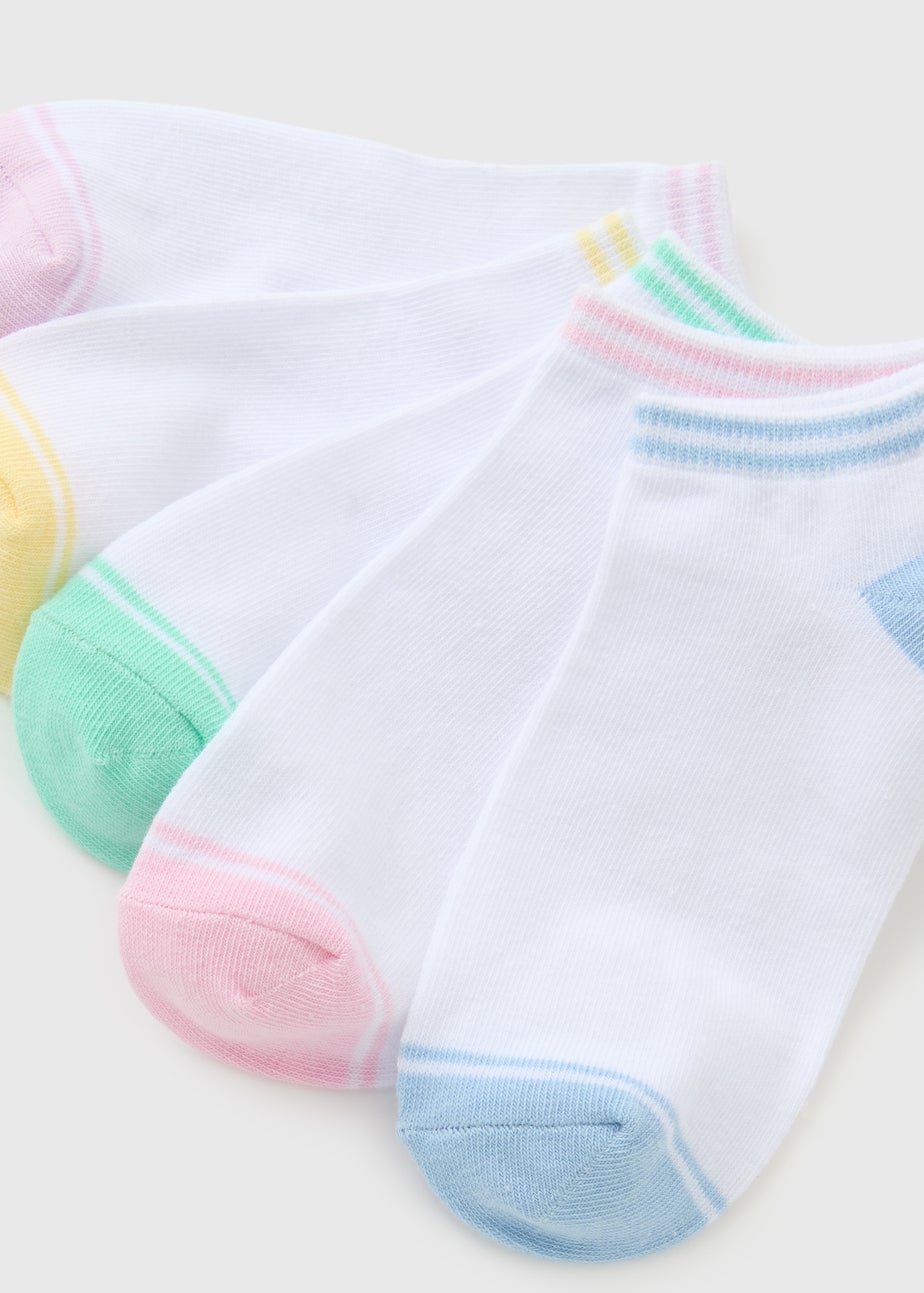 Girls White Pastel Stripe Trainer Socks (Younger 6-Older 6.5)
