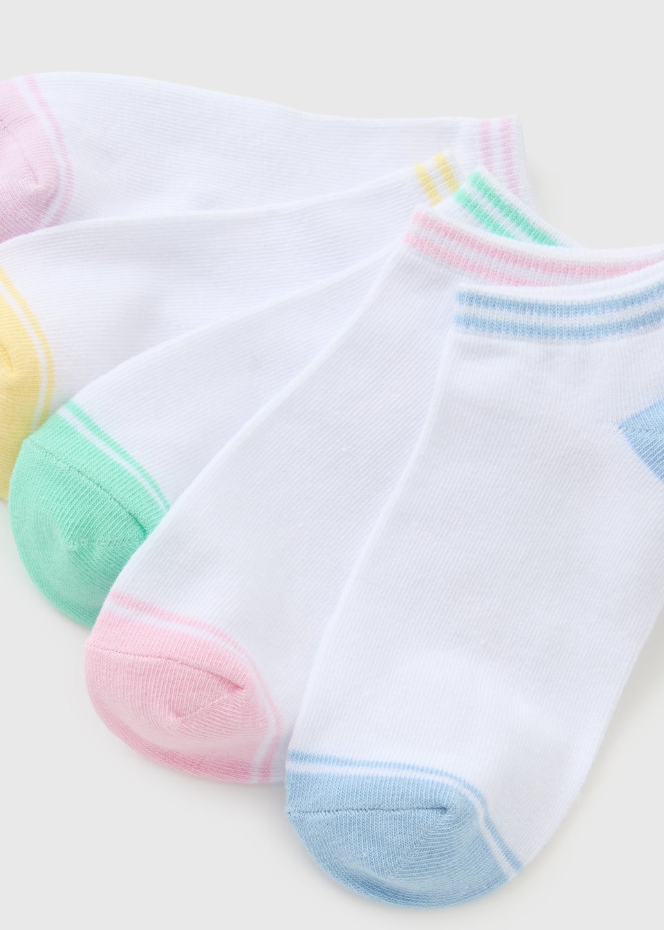 Girls White Pastel Stripe Trainer Socks (Younger 6-Older 6.5)