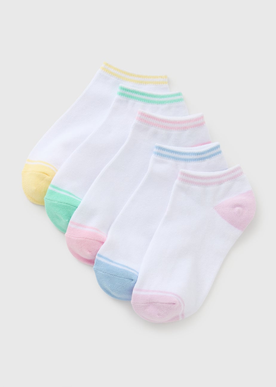 Girls White Pastel Stripe Trainer Socks (Younger 6-Older 6.5)