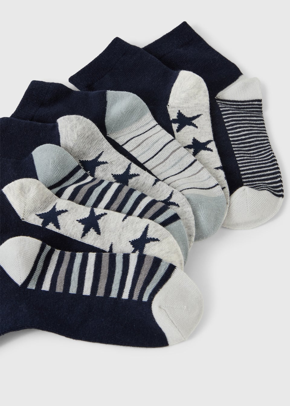 7 Pack Boys Navy Star Stripe Socks (Younger 6-Older 6.5)