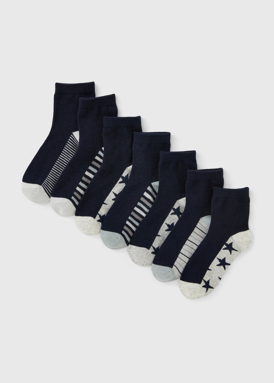 7 Pack Boys Navy Star Stripe Socks (Younger 6-Older 6.5)