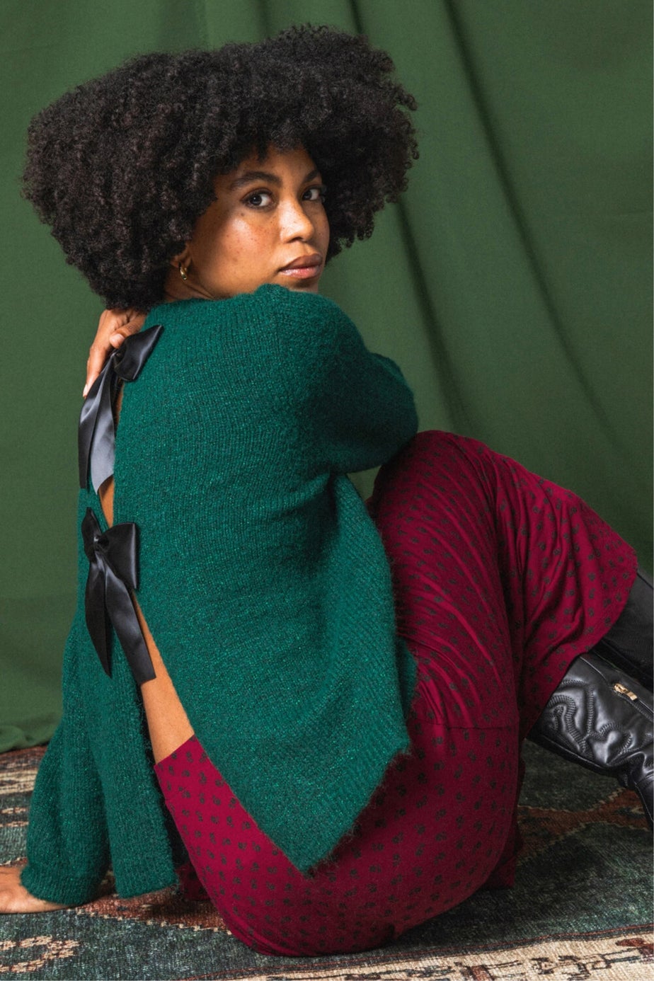 Roman Forest Bow Back Metallic Knit Jumper