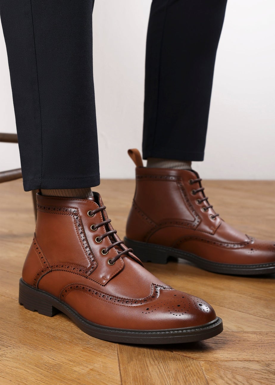 Where's That From Henry Tan Brogue Lace-Up Ankle Boots