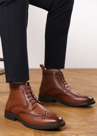 Where's That From Henry Tan Brogue Lace-Up Ankle Boots