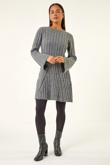 Roman Grey Petite High Neck Knitted Dress