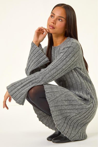 Roman Grey Petite High Neck Knitted Dress