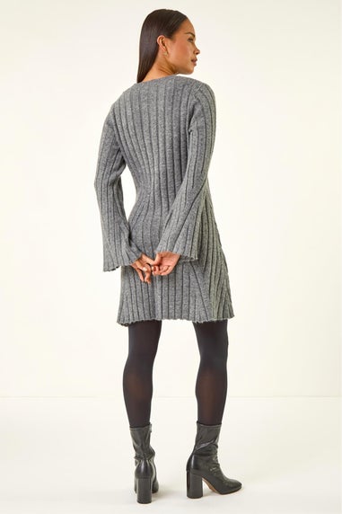 Roman Grey Petite High Neck Knitted Dress