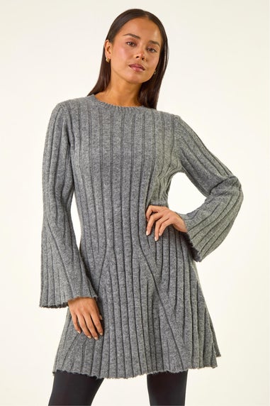 Roman Grey Petite High Neck Knitted Dress