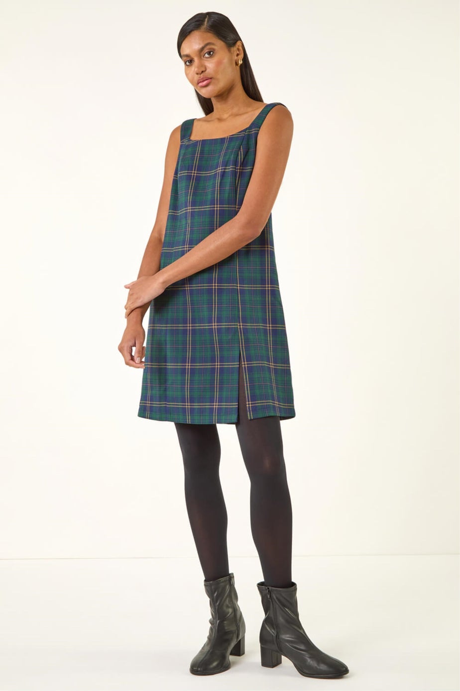 Roman Forest Check Print Pinafore Dress