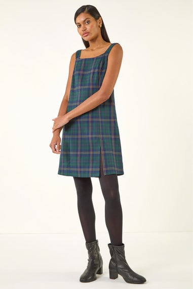 Roman Forest Check Print Pinafore Dress