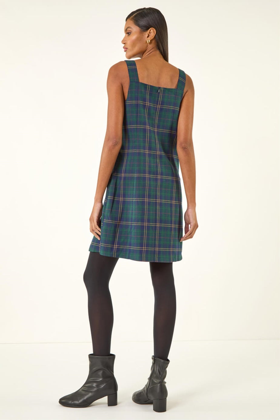 Roman Forest Check Print Pinafore Dress