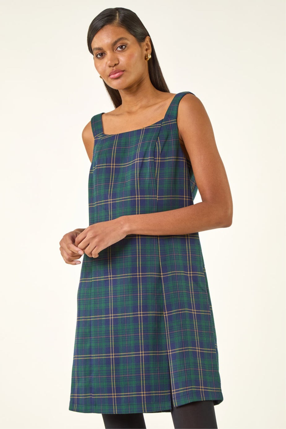 Roman Forest Check Print Pinafore Dress